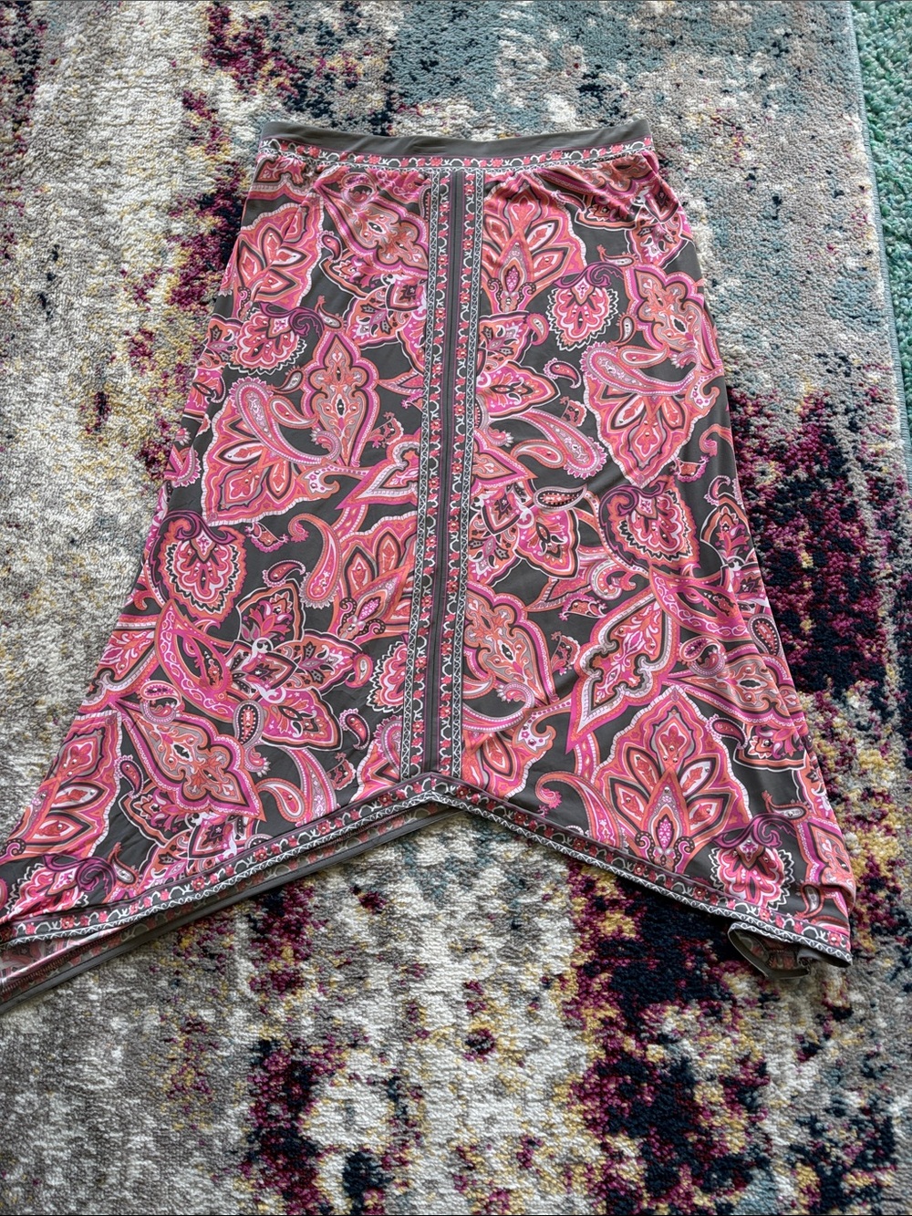 INC International Concepts Pink Paisley Asymmetrical Handkerchief Hem Skirt